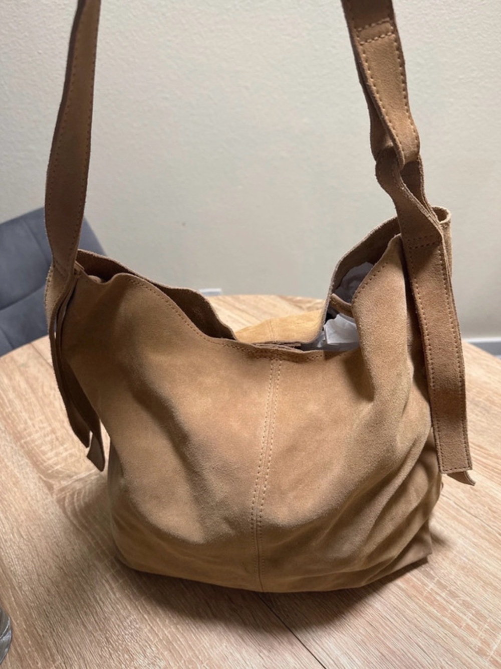 Mango Suede Hobo Shoulder Bag in Tan